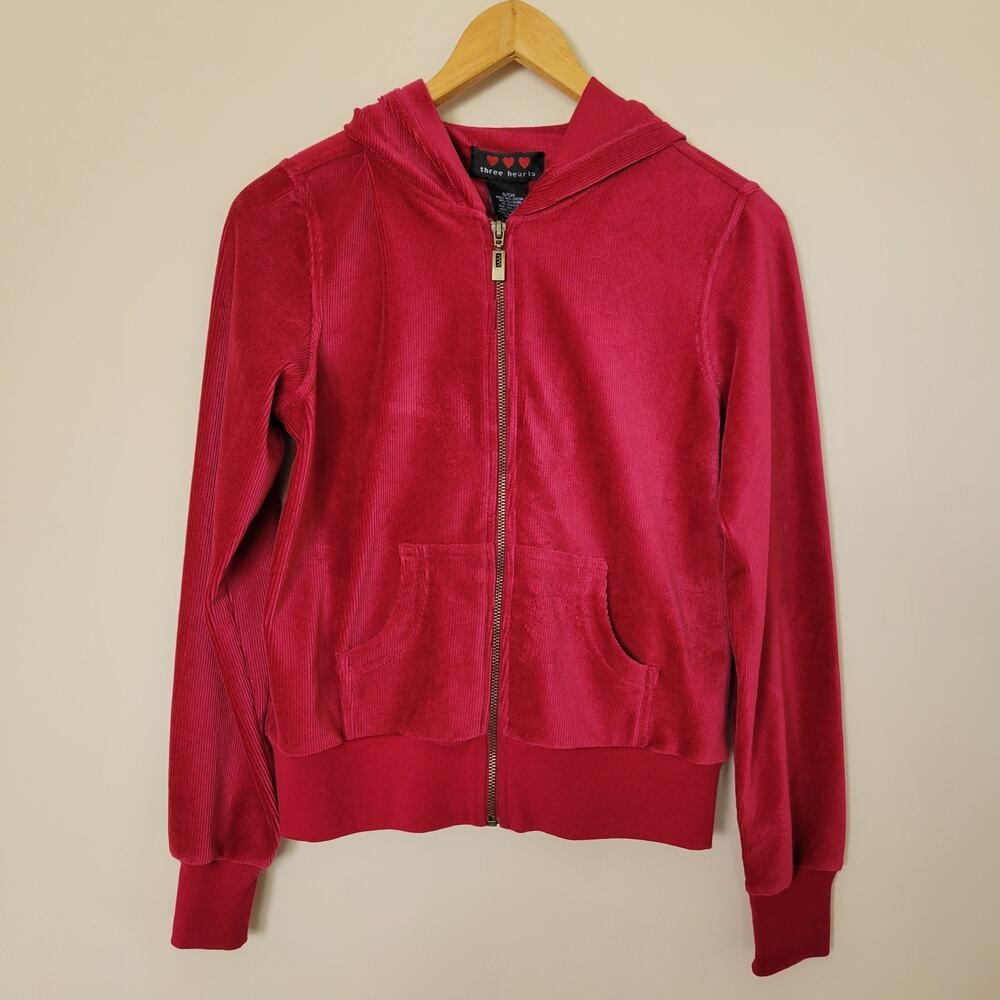 NWT Three Hearts Size S Hoodie Sweatshirt Full Zip Long Sleeve Ribbed Cranberry